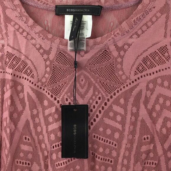 NWT BCBGMAXAZRIA Rose Pink “AGDA” Fitted Lace Long Sleeved Top - Medium - Picture 4 of 10